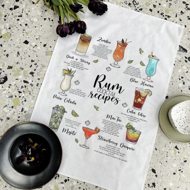 Personalised Rum Cocktail Recipe Tea Towel