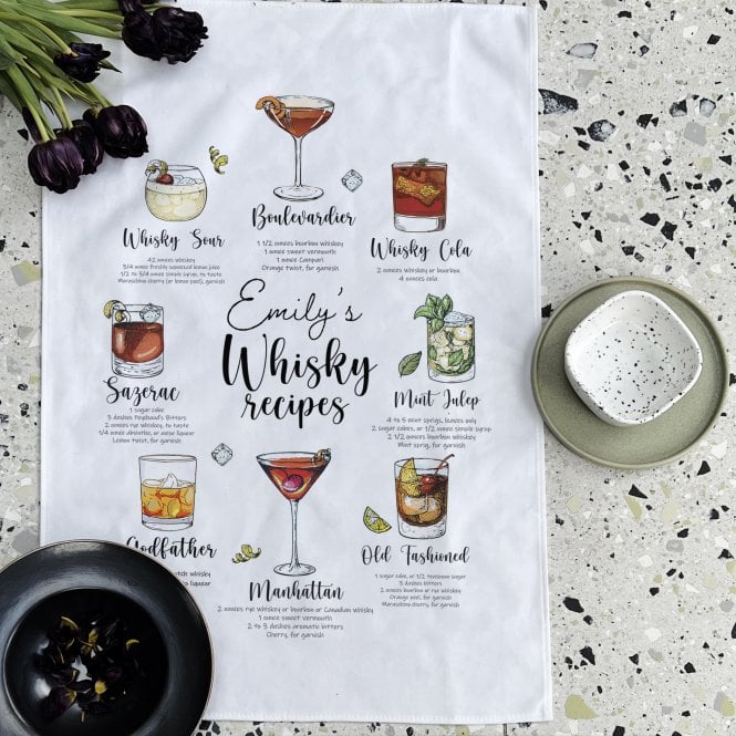 Personalised Whisky Cocktail Recipe Tea Towel