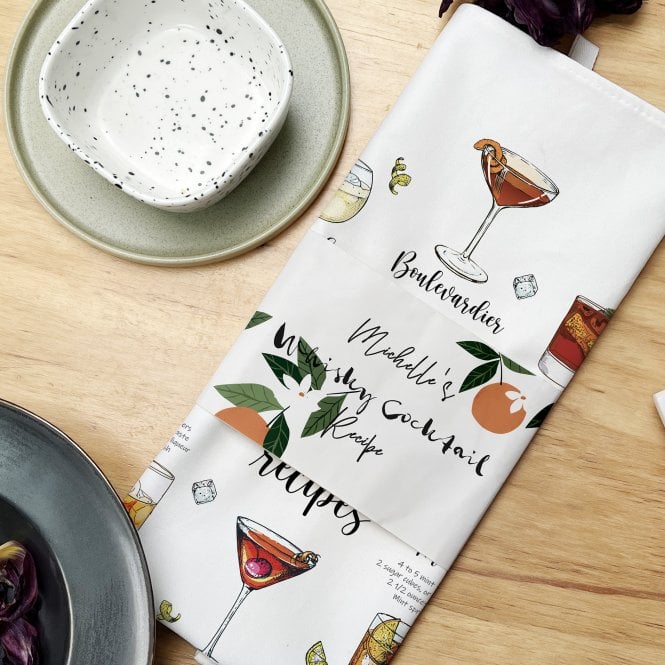 Personalised Whisky Cocktail Recipe Tea Towel