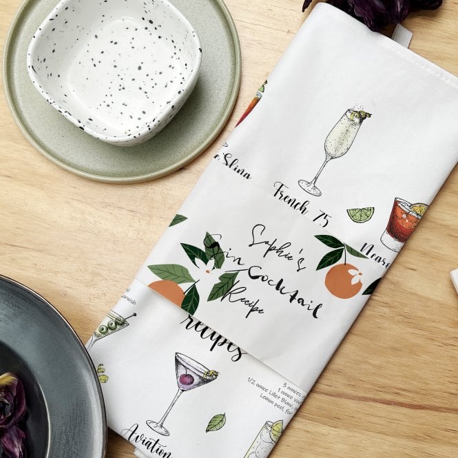 Personalised Gin Cocktail Recipe Tea Towel | Gin Lovers Gift | Housewarming Gift | Gift For Mum