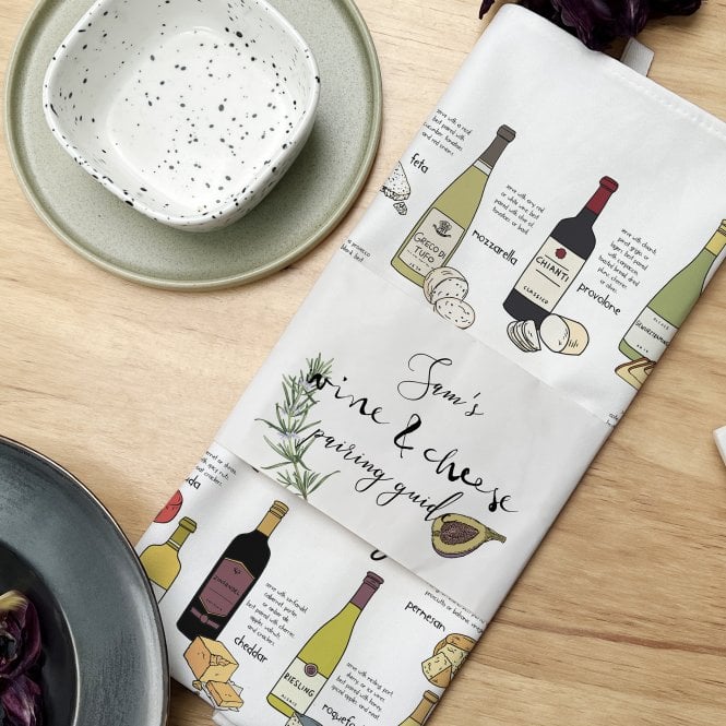 Wine And Cheese Pairings Personalised Tea Towel