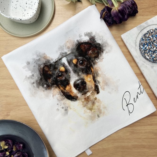 Personalised Dog Portrait Watercolour Tea Towel