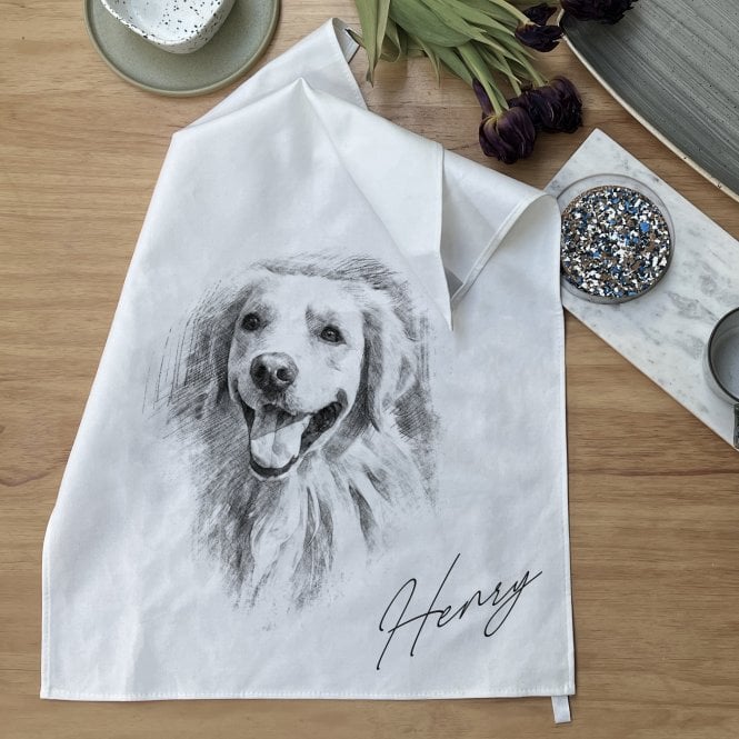 Personalised Dog Portrait Watercolour Tea Towel
