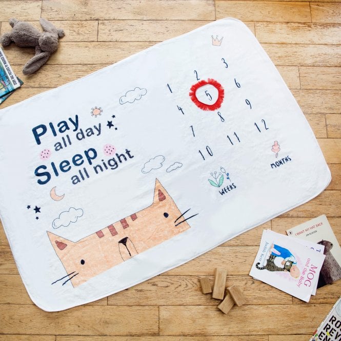 'Play All Day Sleep All Night' Baby Milestone Blanket