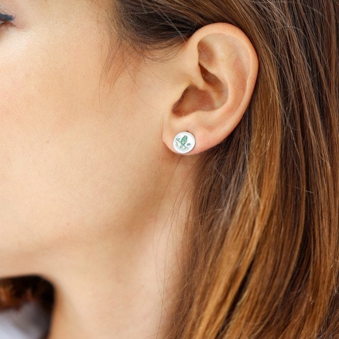 Blue Tit In Enamel Sterling Silver Stud Earrings