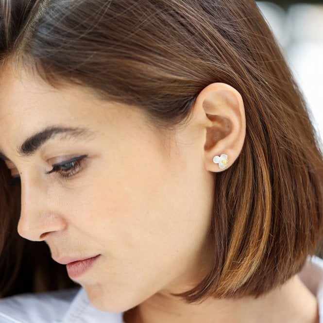 Viola Flower Earrings In Sterling Silver And 18ct Gold