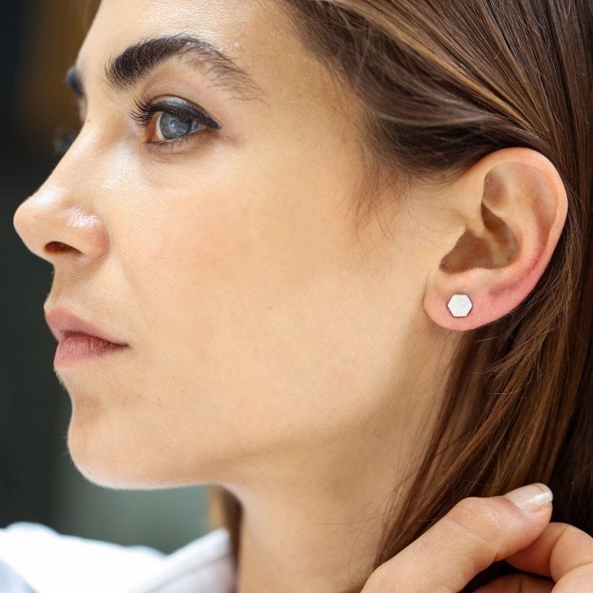 Sterling Silver Hexagon Shape Earrings