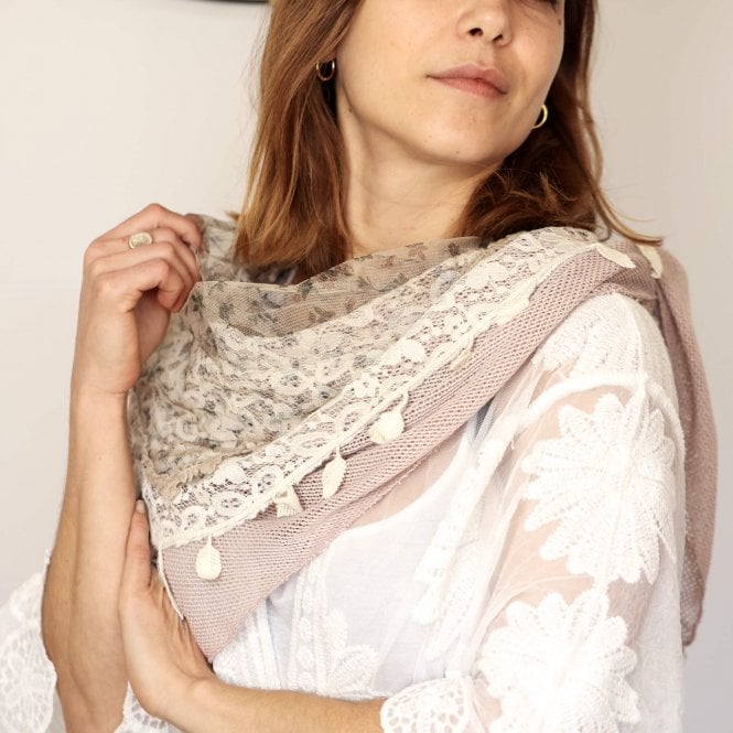 Three Layer Floral Cotton And Lace Triangular Scarf