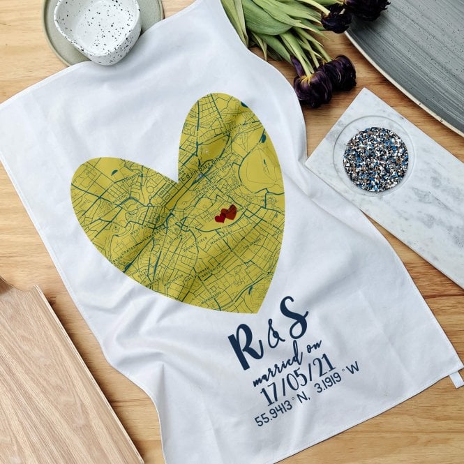 Personalised Couple's Map Tea Towel