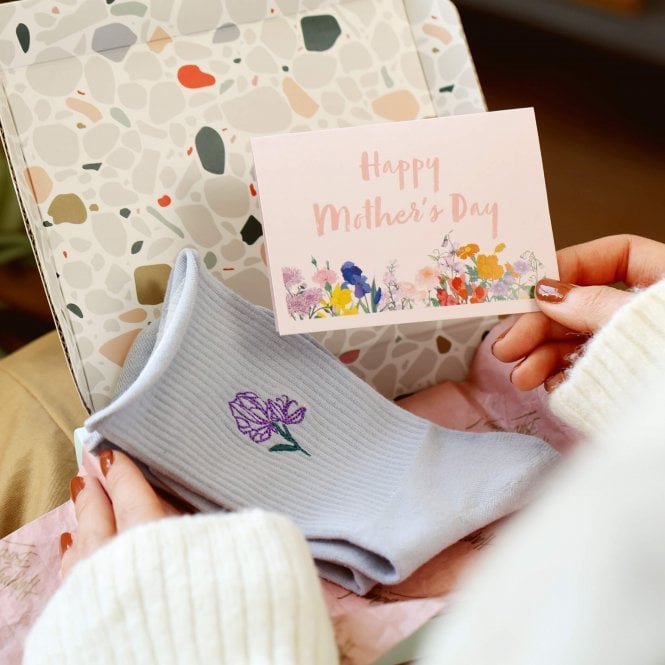 Birth Flower Embroidered Socks Gift