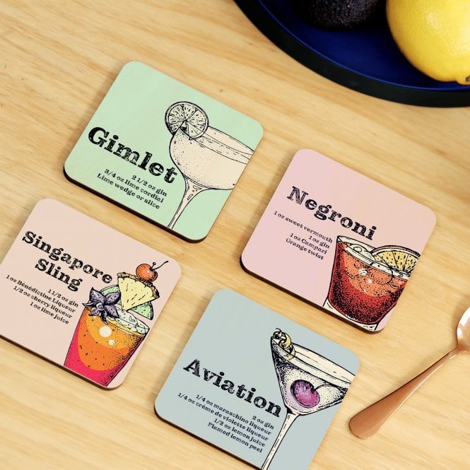 Personalised Cocktail Recipes Wood Square Coaster Set