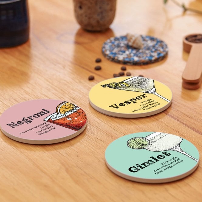 Personalised Wooden Cocktail Recipe Round Coaster Set