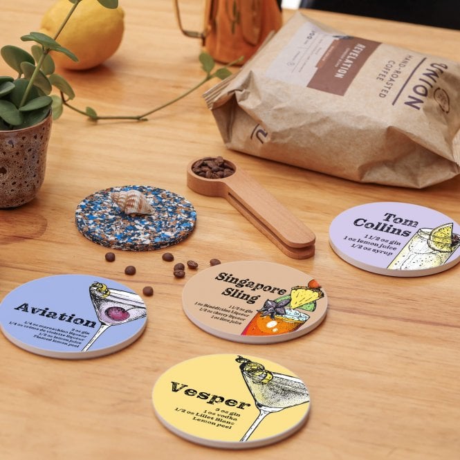 Personalised Wooden Cocktail Recipe Round Coaster Set