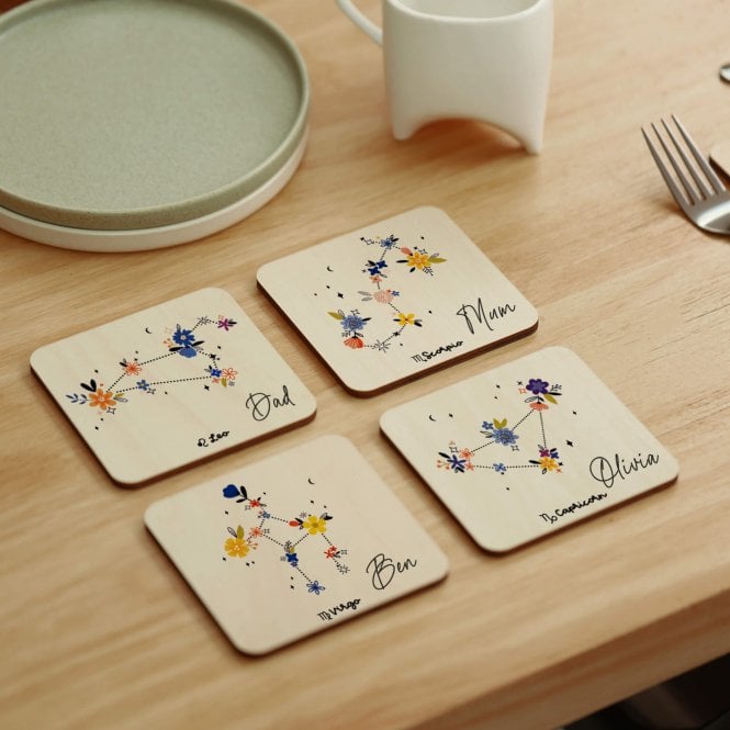 Personalised Constellations Flower Wooden Coasters