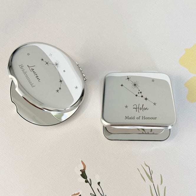 Engraved Constellations Silver Compact Mirror