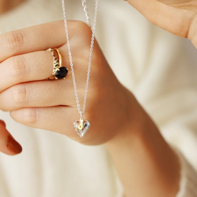 Silver Heart With Initial Charm Necklace