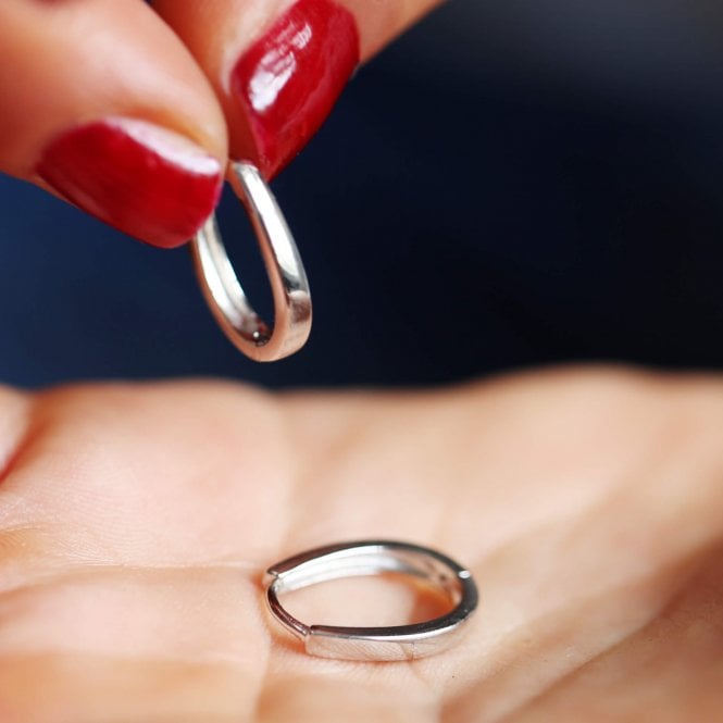 Sterling Silver Minimalist Oval Oblong Hoop Earrings