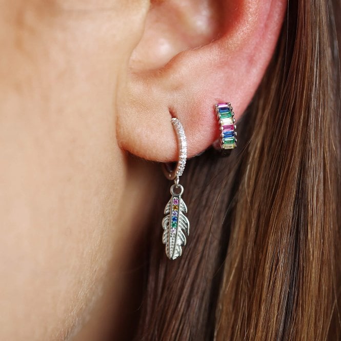 Multi Coloured Sterling Silver Feather Earrings
