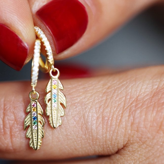 Multi Coloured Sterling Silver Feather Earrings