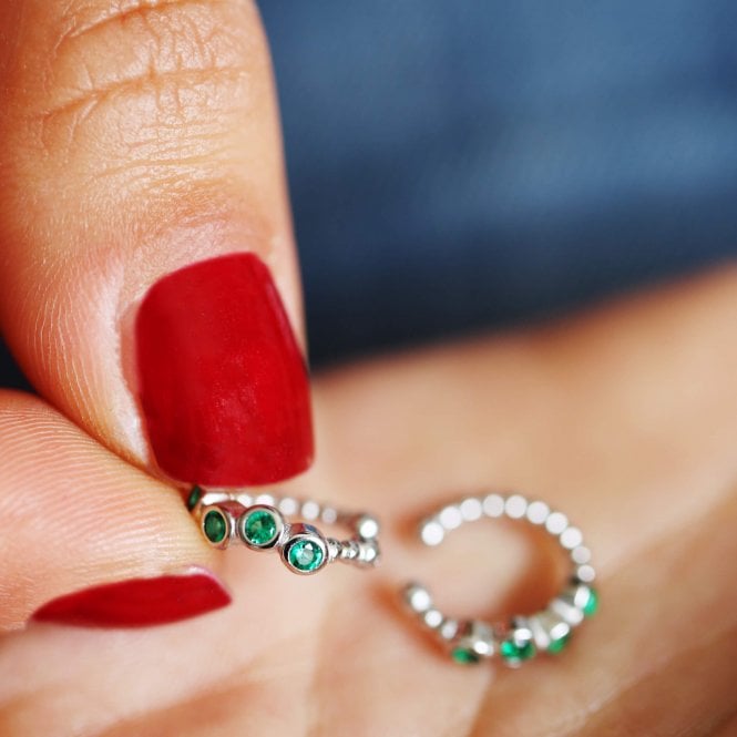 Sterling Silver And Green Crystal Gem Ear Cuff