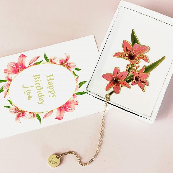 Pink Lily Enamelled Flower Bookmark