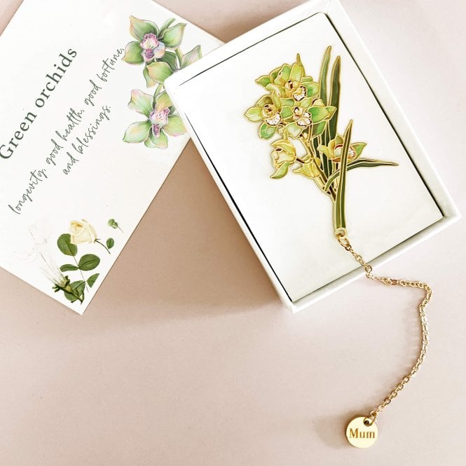 Green Orchid Flower Enamelled Flower Bookmark