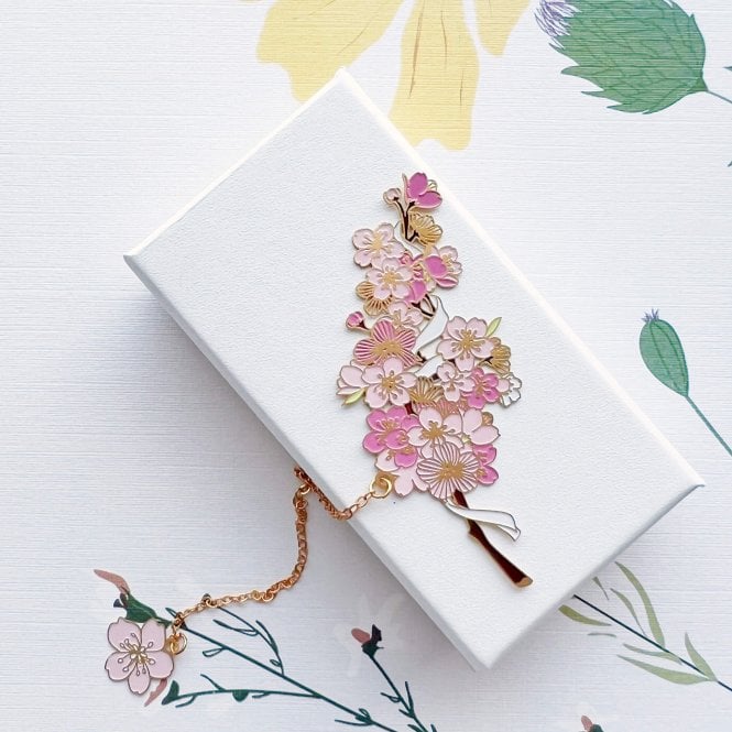 Cherry Blossom Enamelled Bookmark Engraved With Initial
