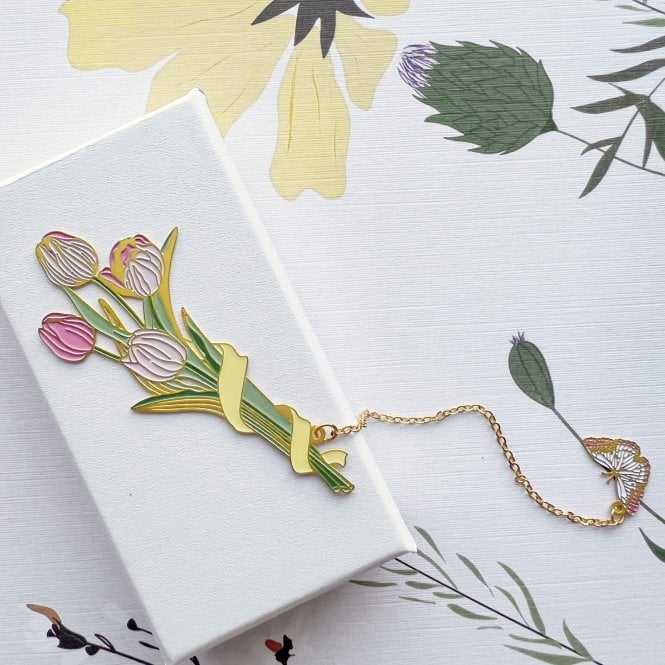 Tulip Bouquet Enamelled Bookmark With Initial