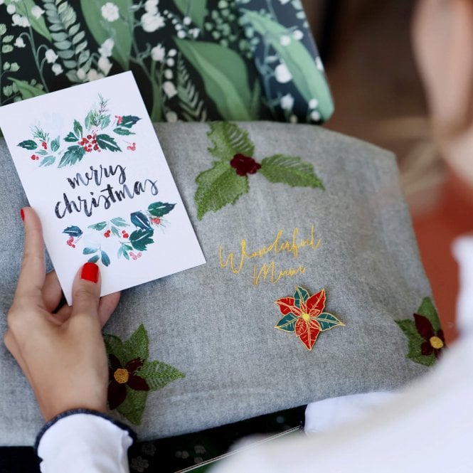 Poinsettia Christmas Flower Scarf And Brooch