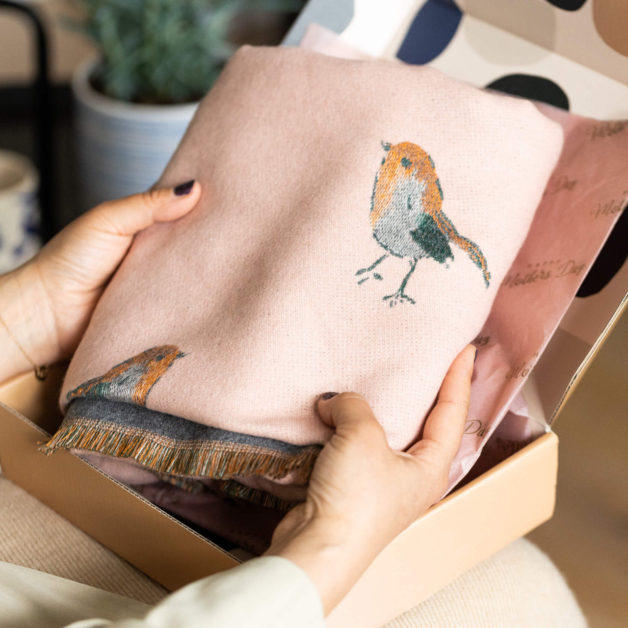 Personalised Cashmere Blend Robin Bird Scarf