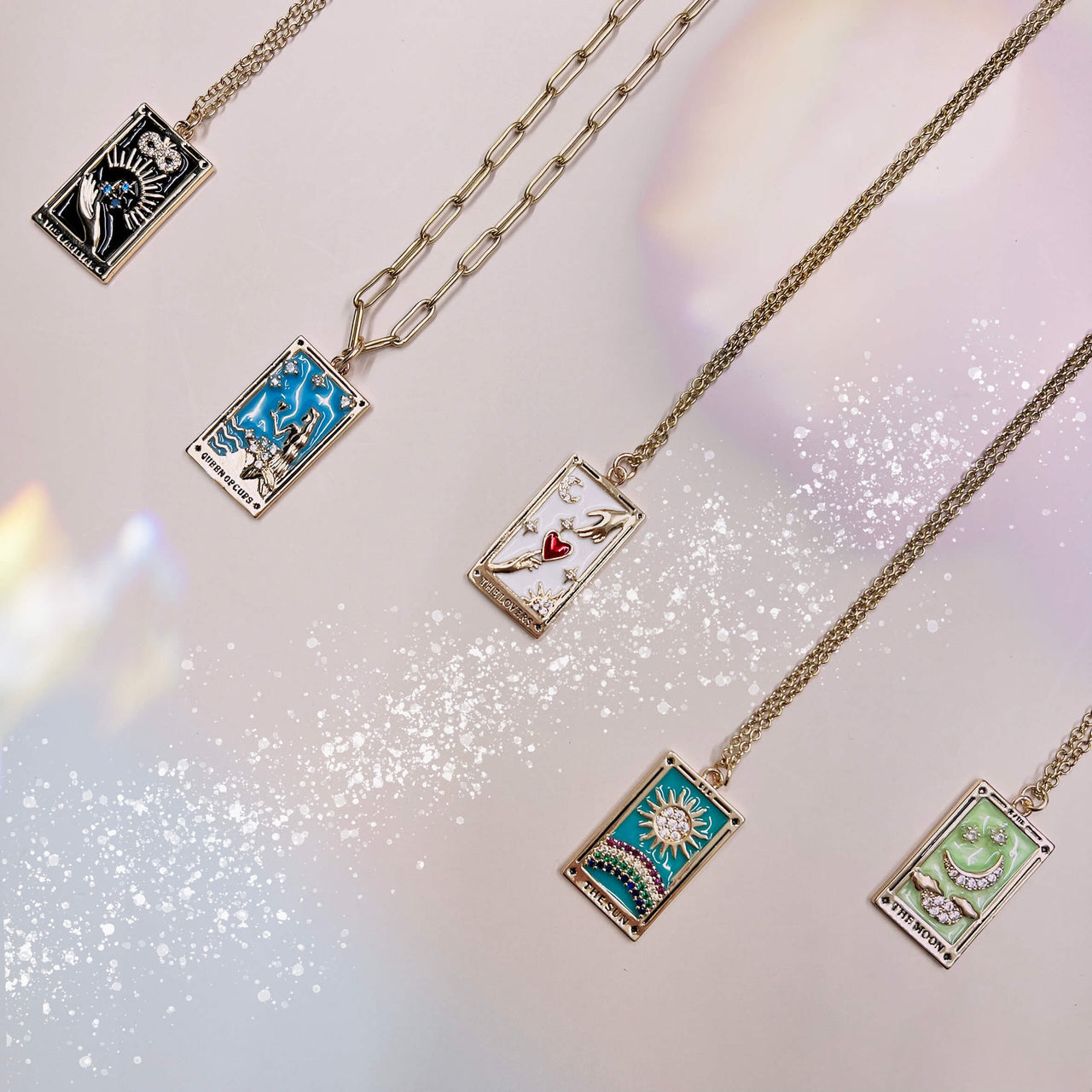 Tarot Pendant Necklace Enamelled With Gemstones